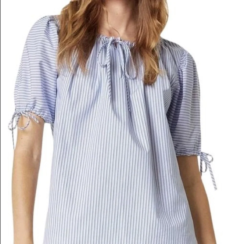 Tory Burch | Ariana Drawstring Top Womens S Small Blue Ombre Stripe Short Sleeve